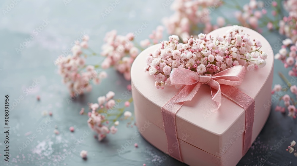 Elegant heart-shaped gift box with flowers for valentine's day celebration Elegant heart-shaped gift box with flowers for valentine's day celebration