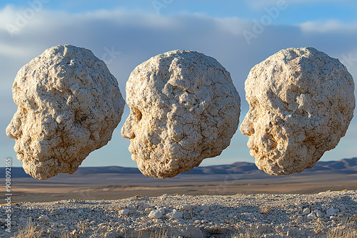 Trio of Stone Faces. Generative AI