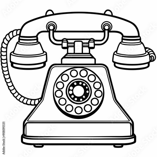 Classic landline telephone  art vector illustration
