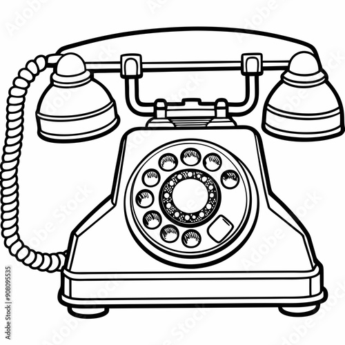 Classic landline telephone  art vector illustration