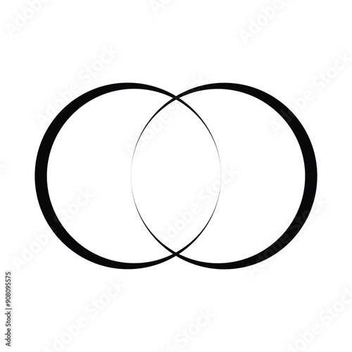 Simple overlapping circles vector drawing, version with three to seven objects, also interlocked rounds style. Vector illustration on white background. Eps file 28.