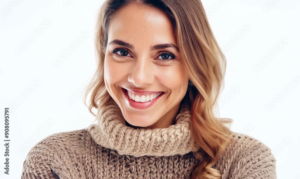 Portrait of a smiling young woman in sweater isolated on a white background Portrait of a smiling young woman in sweater isolated on a white background