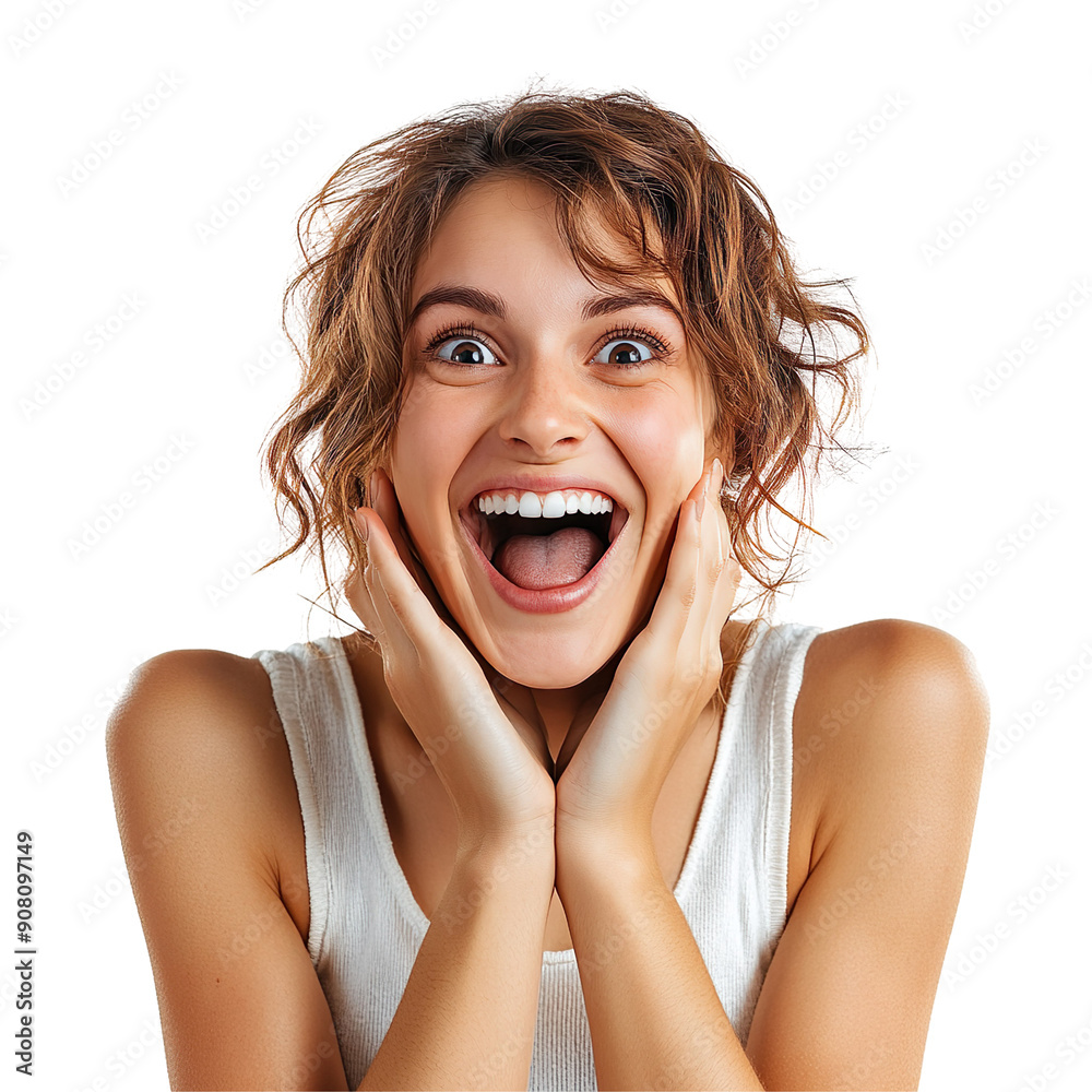 Joyful Woman Celebrating with Excited Expression, Perfect for Concepts of Happiness, Success, and Positive Emotions in a Bright and Cheerful Setting Joyful Woman Celebrating with Excited Expression, Perfect for Concepts of Happiness, Success, and Positive Emotions in a Bright and Cheerful Setting
