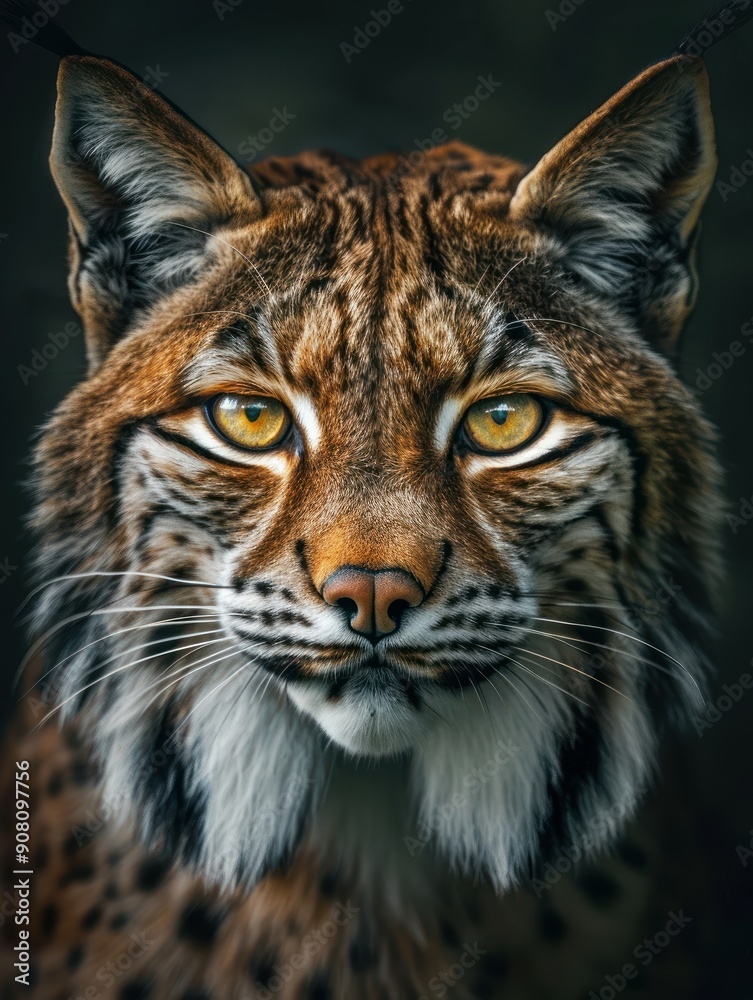 Detailed Portrait of an Iberian Lynx Against Dark Background Detailed Portrait of an Iberian Lynx Against Dark Background