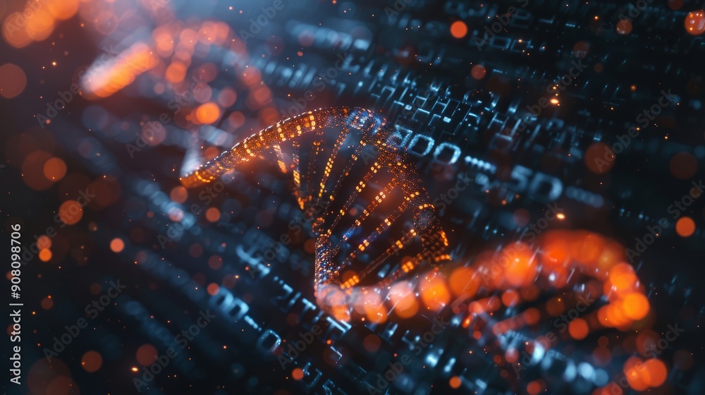 Abstract technology background featuring bioinformatics and dna structure in dynamic visualization Abstract technology background featuring bioinformatics and dna structure in dynamic visualization