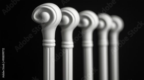 Stylized white canes are arranged neatly in a creative display photo