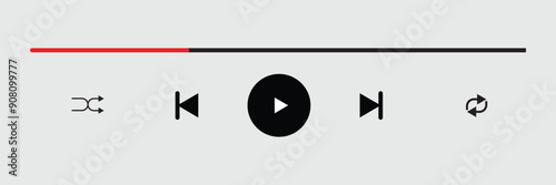 audio or video player progress loading bars with time slider, play and pause, rewind and fast forward buttons. Templates of media player playback panel interface. Vector illustration. Eps file 40.