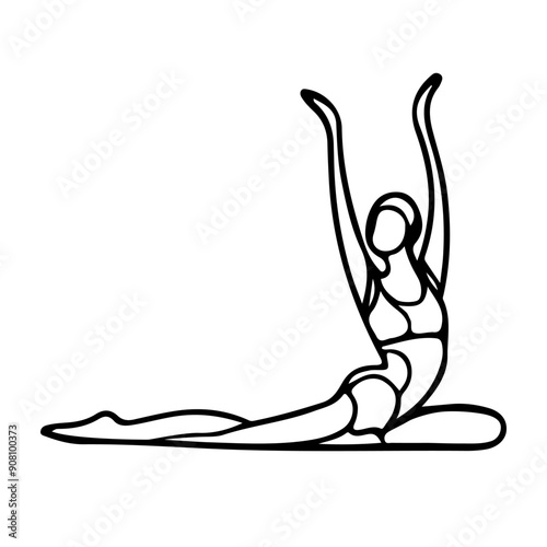Vector illustration, Line art of yoga poses, simple line style, elegant and sophisticated silhouettes, black outlines on a white background