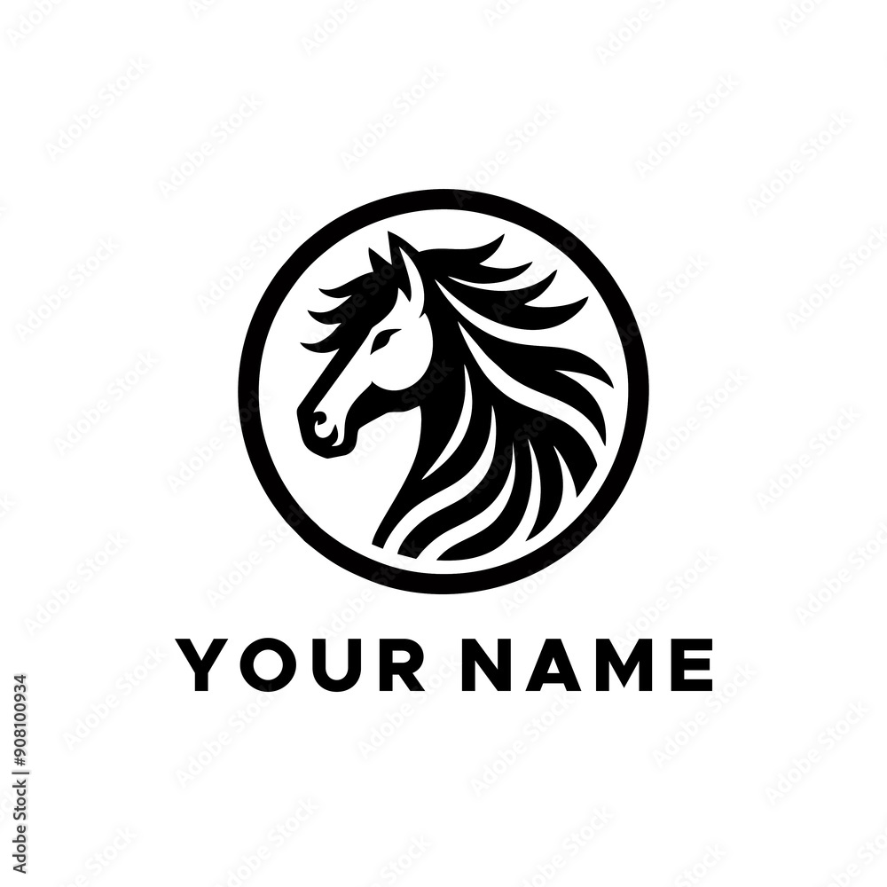 black horse head logo vector in circle
