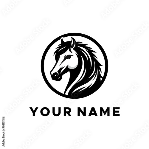 black horse head logo vector in circle