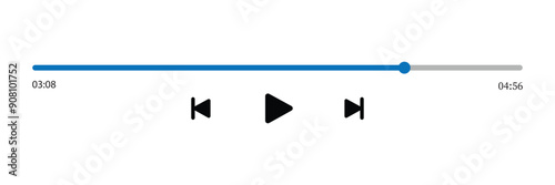 Audio player for songs or podcast playlist. Play or pause button. Music or video play bar icon on white background. Vector illustration. Eps file 35.