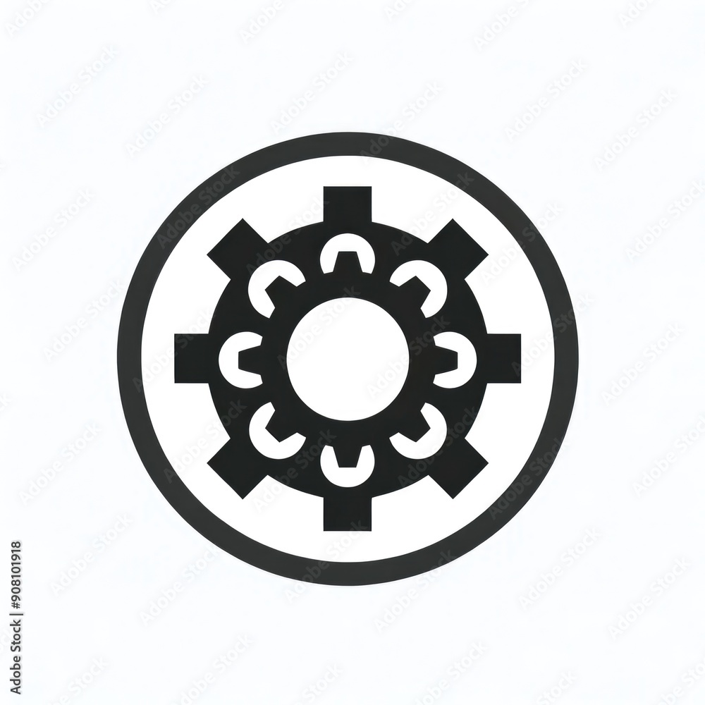 Minimalist Monochrome Gears Logo in a Circle Minimalist Monochrome Gears Logo in a Circle