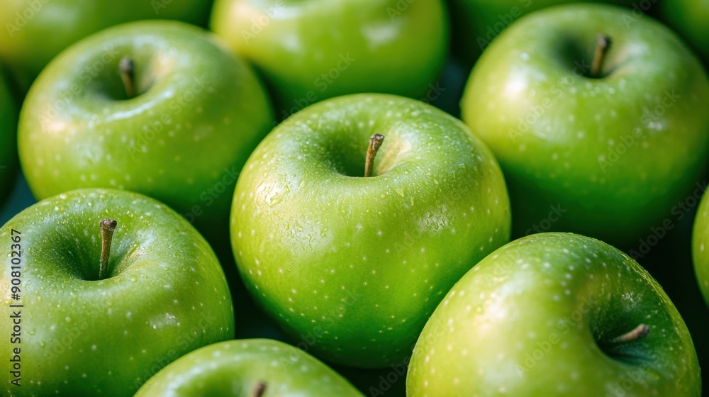 Close-up of ripe green apples, showcasing their freshness and vibrant color. Close-up of ripe green apples, showcasing their freshness and vibrant color.