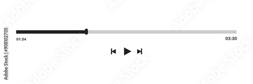 Music or video play bar icon. Audio player for songs or podcast playlist. Play, shuffle, repeat, rewind and fast forward buttons. Template of media player playback panel interface. EPS file 44.