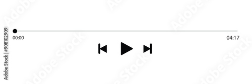 Music or video play bar icon on white background. Audio player for songs or podcast playlist. Loading bar with time slider, pause, rewind and fast forward buttons. Eps file 46.
