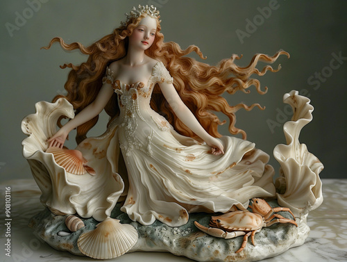 Elegant sea princess with shining crown in her head beautiful porcelain figurine photo