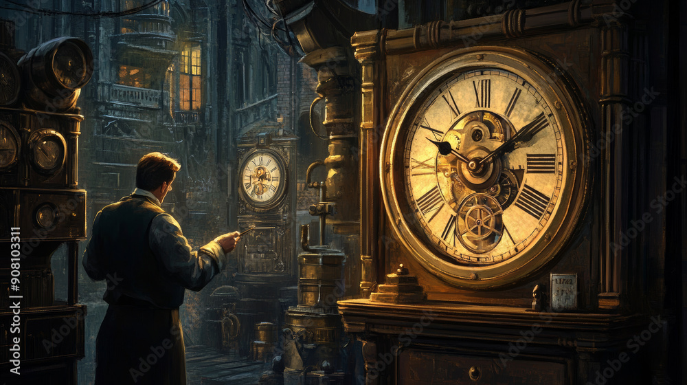 Show people interacting with clocks, such as winding a grandfather ...