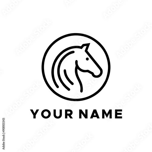 black horse head logo vector in circle