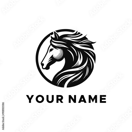 black horse head logo vector in circle