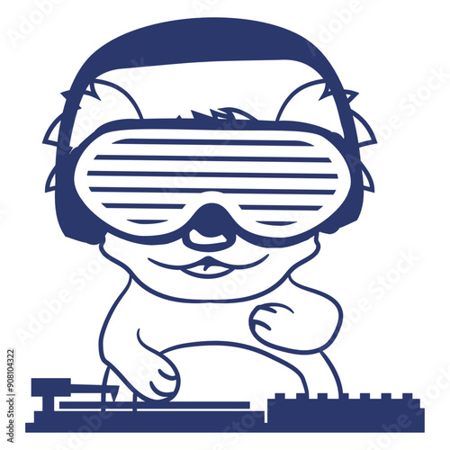 DJ Koala Bear Sunglasses Headphone Animal Techno Sound Disco Dance Club Music Lover Party Time Mixing Console Record Player Vinyl Plate Deejay Mixer Love Happy Funny Cute Cool Comic Cartoon Drawing