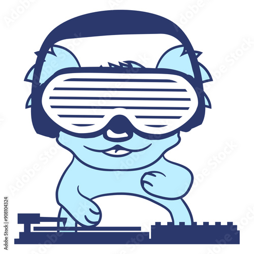 DJ Koala Bear Sunglasses Headphone Animal Techno Sound Disco Dance Club Music Lover Party Time Mixing Console Record Player Vinyl Plate Deejay Mixer Love Happy Funny Cute Cool Comic Cartoon Drawing