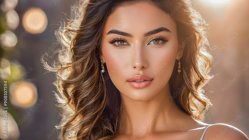 Beautiful stylish woman closeup portrait. Sensual sexy attractive brunette magical eyes, lips, clean face skin. Beauty girl skin care, facial cosmetics and makeup concept. AI generated Beautiful stylish woman closeup portrait. Sensual sexy attractive brunette magical eyes, lips, clean face skin. Beauty girl skin care, facial cosmetics and makeup concept. AI generated