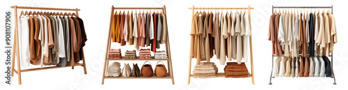 Set of clothing wooden racks. Garment storage organizer cutouts.