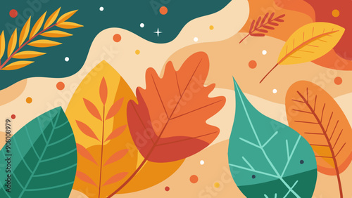  Seasonal background with trees and leaves vector art illustration