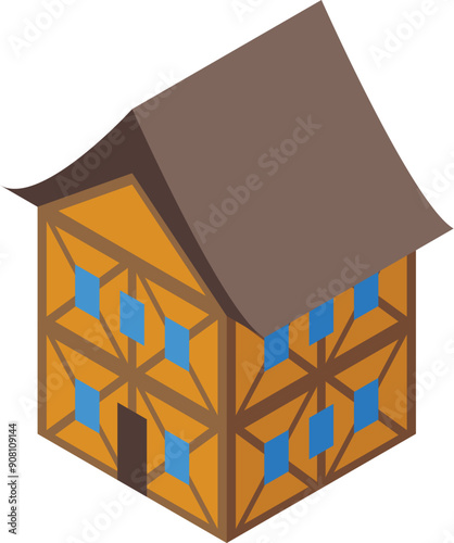 Isometric view of a traditional german style timber framing house called fachwerkhaus