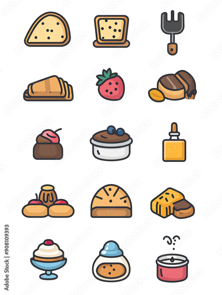 A Colorful Collection of Dessert and Food Icons.., generative ai image A Colorful Collection of Dessert and Food Icons.., generative ai image