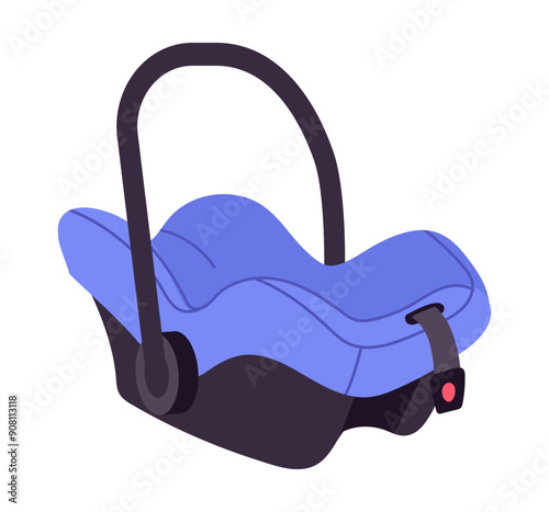 Baby car seat. Newborn child comfortable and safety carrier car seat, little baby car seat flat vector illustration. Cartoon baby carrier on white