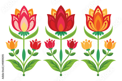 Three Colorful Flower Arrangements with Red, Yellow, and Orange Blossoms