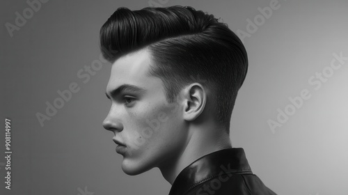 Classic pompadour with a sharp fade, highlighting vintage men s style photo