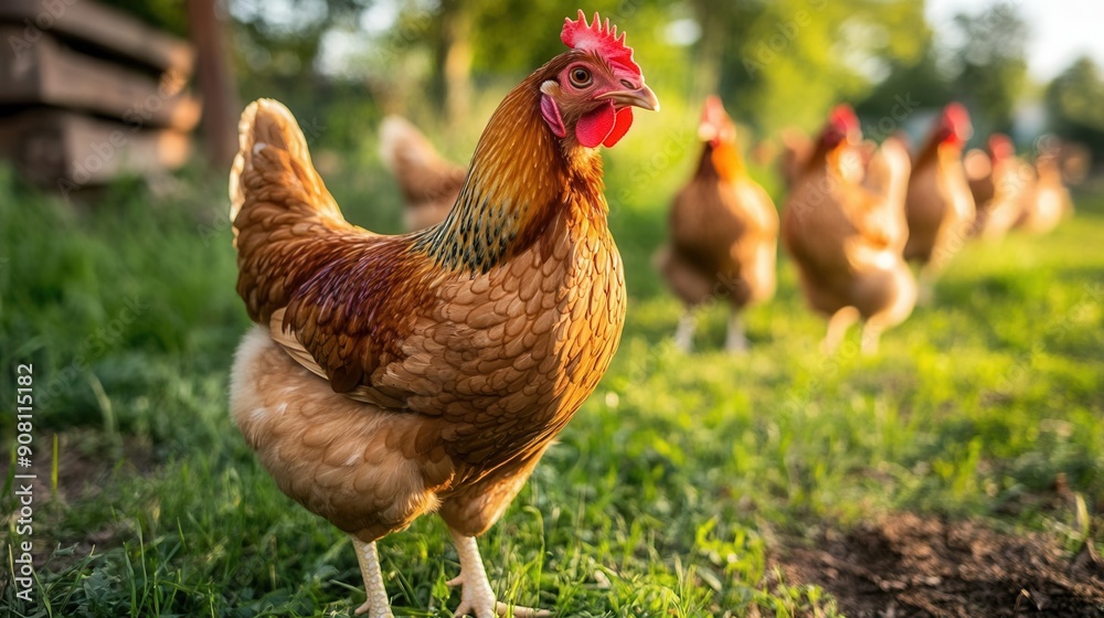 Fototapeta premium Closeup of healthy chickens in a clean environment, highlighting animal welfare