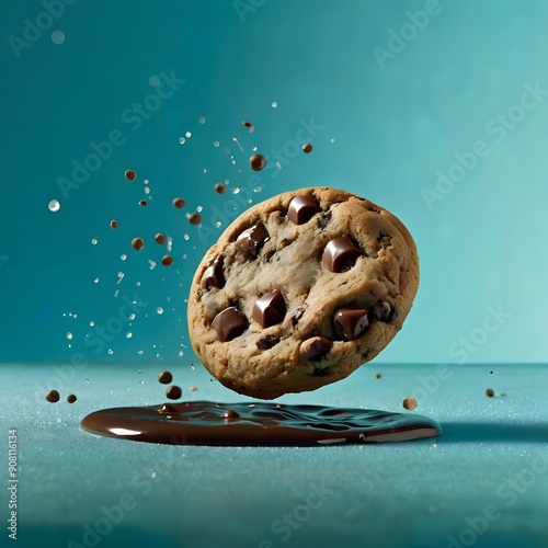 Flying Chocolate Cookie Soaring Through the Air
