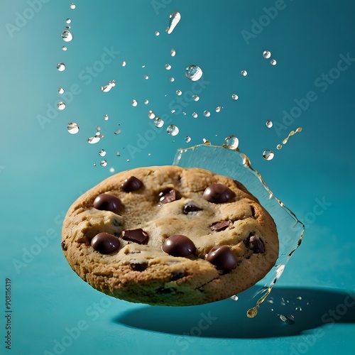 Flying Chocolate Cookie Soaring Through the Air
