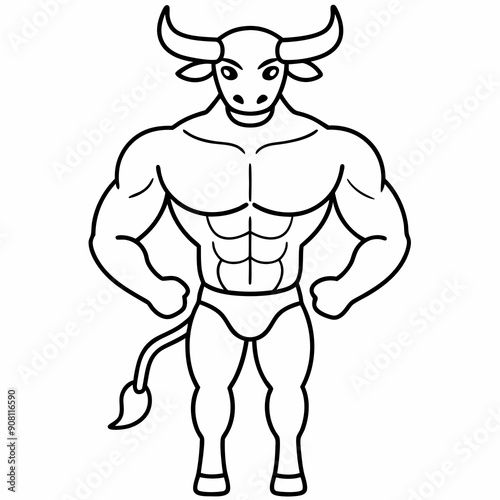 Body and a bull's head art vector illustration