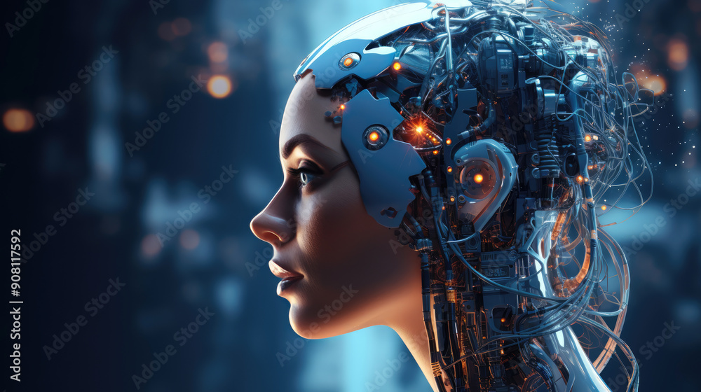 generated illustration of beautiful female robot with artificial intelligence generated illustration of beautiful female robot with artificial intelligence
