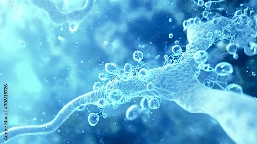 A close-up view of neural networks with glowing molecules under blue light. The intricate structures and ambient lighting create a futuristic, scientific atmosphere. The image conveys a sense of A close-up view of neural networks with glowing molecules under blue light. The intricate structures and ambient lighting create a futuristic, scientific atmosphere. The image conveys a sense of