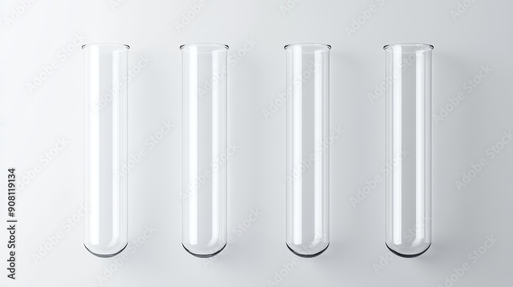 Set of glass test tubes, clean white backdrop, flat design illustration, copy space for text, high-resolution photo, realistic photo Set of glass test tubes, clean white backdrop, flat design illustration, copy space for text, high-resolution photo, realistic photo