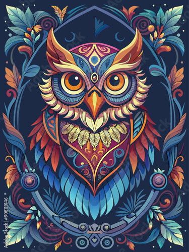 Colorful Owl with Floral Frame