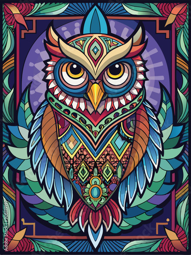 Colorful Geometric Owl with Winged Pattern