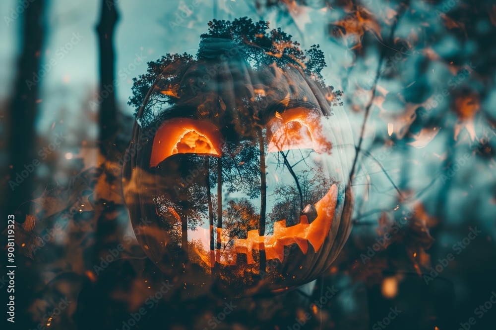 pumpkin and a scary halloween forest, spooky, horror vibes pumpkin and a scary halloween forest, spooky, horror vibes