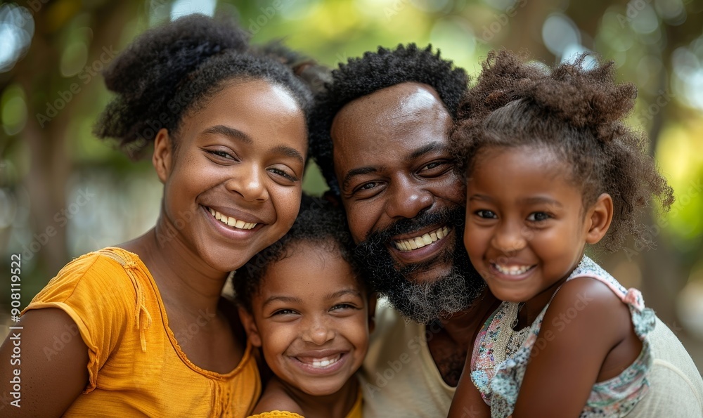 Happy Black Family Enjoying a Fun Day Together Outdoors, Generative AI