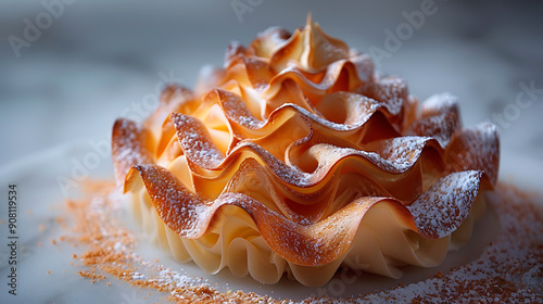 Futuristic dessert resembling Tarte Tropzienne La Tarte Tropezienne SaintTropez known brioche and cream filling Integrate avantgarde design elements that echo the spirit of this Michelinstarred bakery photo