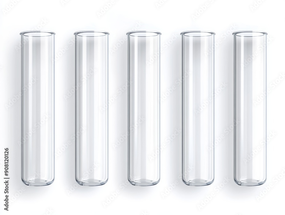 Glass test tubes, white background, flat design illustration, copy space for text, high-resolution photo, realistic photo Glass test tubes, white background, flat design illustration, copy space for text, high-resolution photo, realistic photo