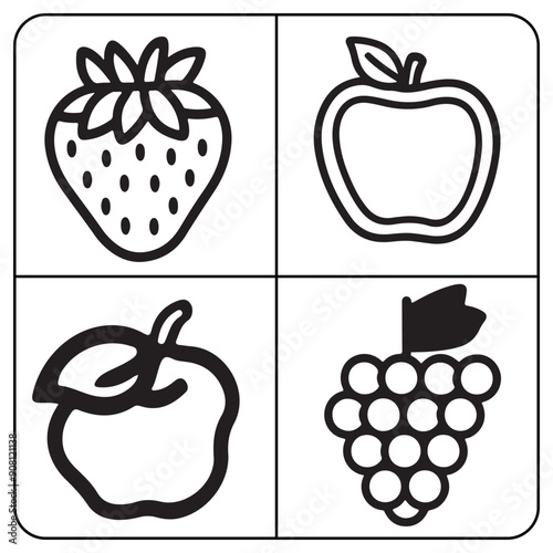 Tasteful Fruits coloring page for kids colouring book page illustration