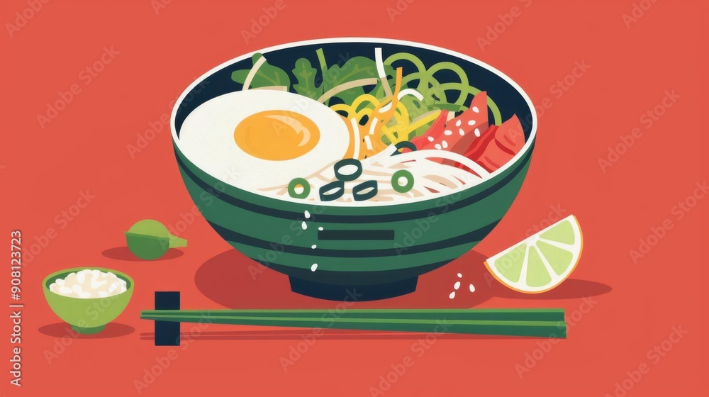 Pho flat design front view Vietnamese cuisine theme animation Triadic ...