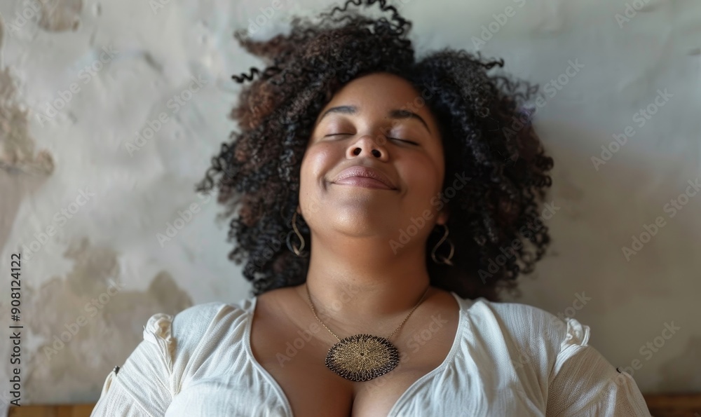 Naklejka premium Self-loving plus size woman embracing her natural body, Generative AI