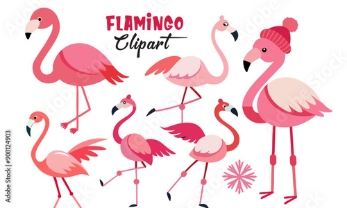 Flamingo Winter Dancing Clipart Collection